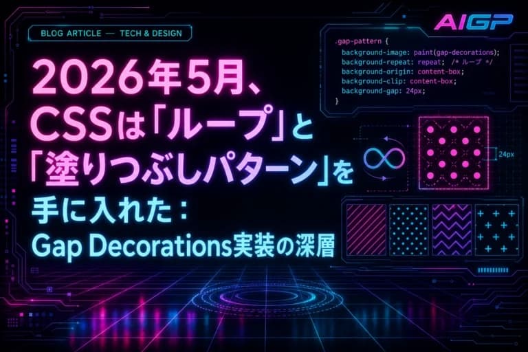 2026年5月、CSSは「ループ」と「塗りつぶしパターン」を手に入れた:Gap Decorations実装の深層