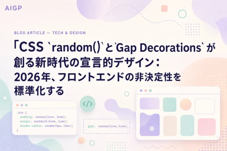 CSS `random()` と `Gap Decorations` が創る新時代の宣言的デザイン:2026年、フロントエンドの非決定性を標準化する