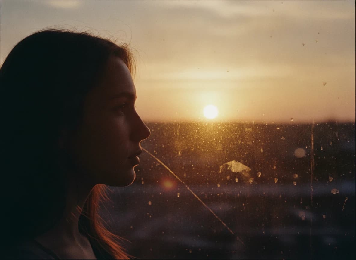 A Glimpse Through Glass — Sunset Silhouette