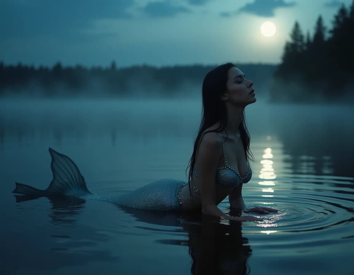 Moonlit Mermaid — Silver Scales on Still Water