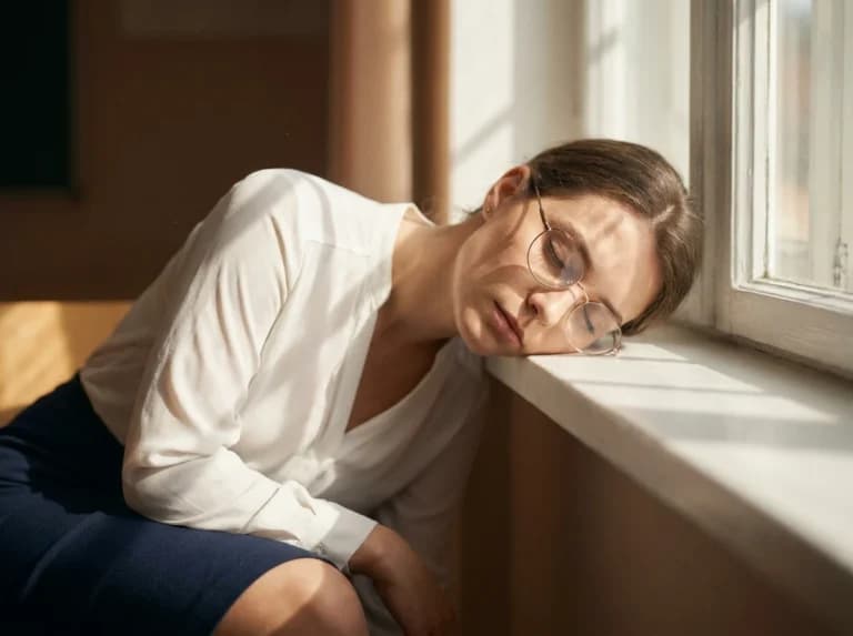 眼鏡の女教師が窓辺で眠るAI画像プロンプト作例【コピペ可】