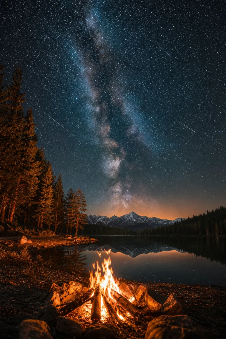 篝火星空治愈系夜景 AI 视频提示词示例【8K 电影风】