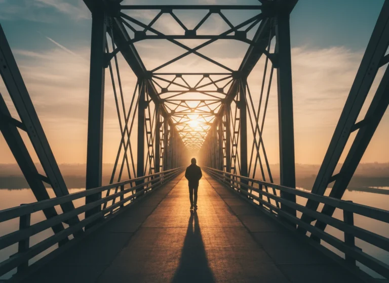夕阳铁桥剪影｜一点透视 AI 图像生成提示词示例