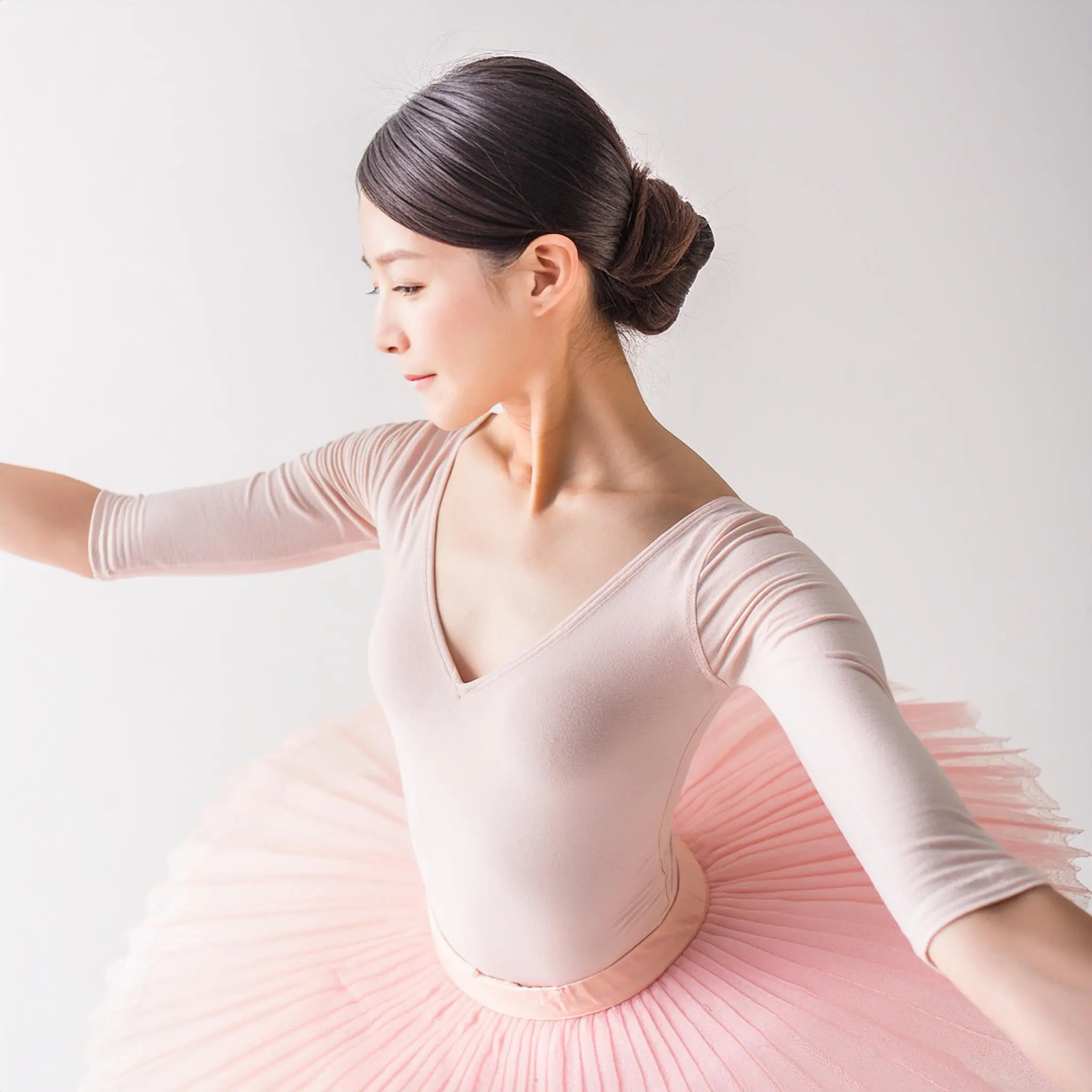 バレエの練習をする日本人女性。チュチュ。美しい。